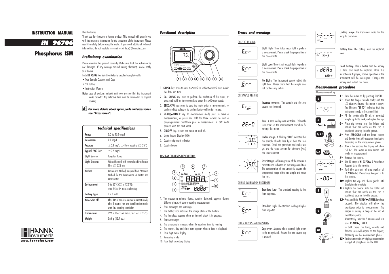 Hanna Instruments HI 96706 User Manual | 2 pages