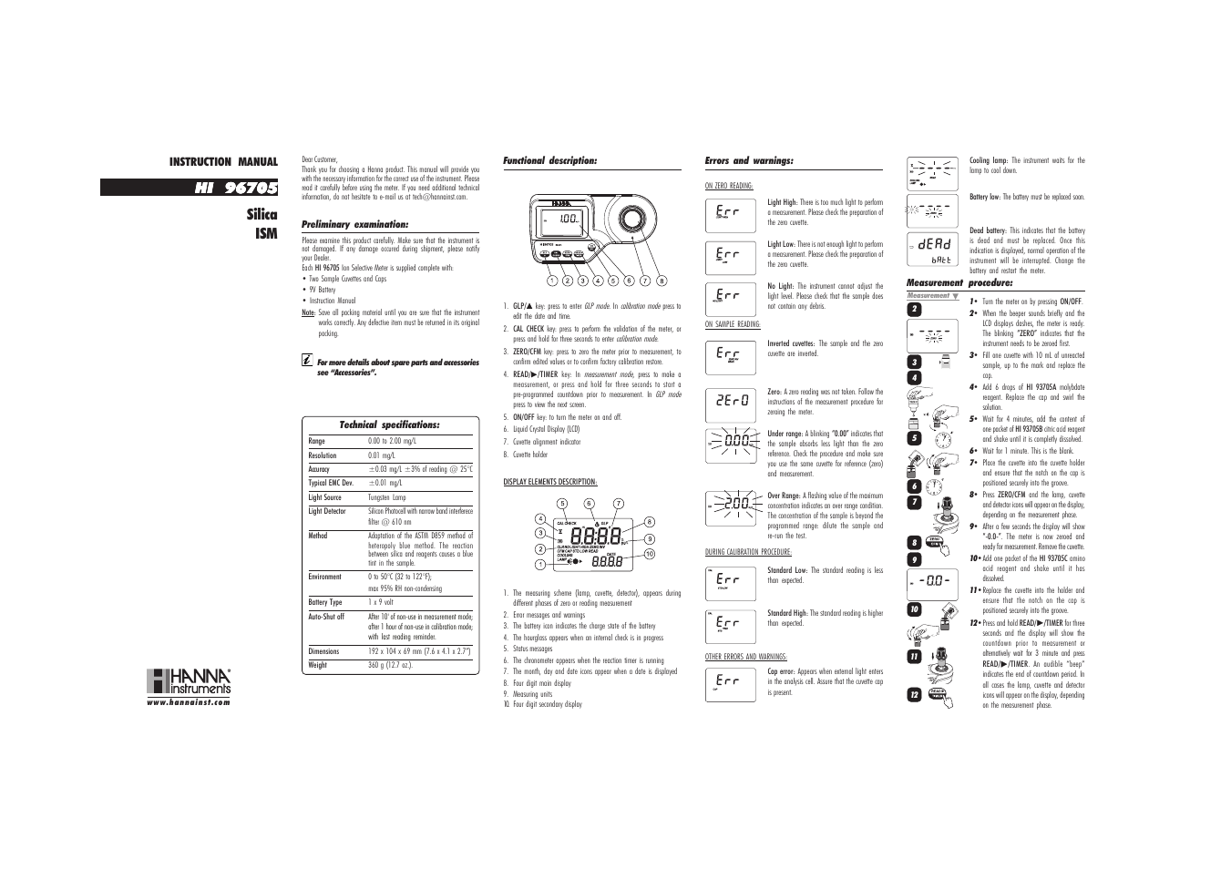 Hanna Instruments HI 96705 User Manual | 2 pages