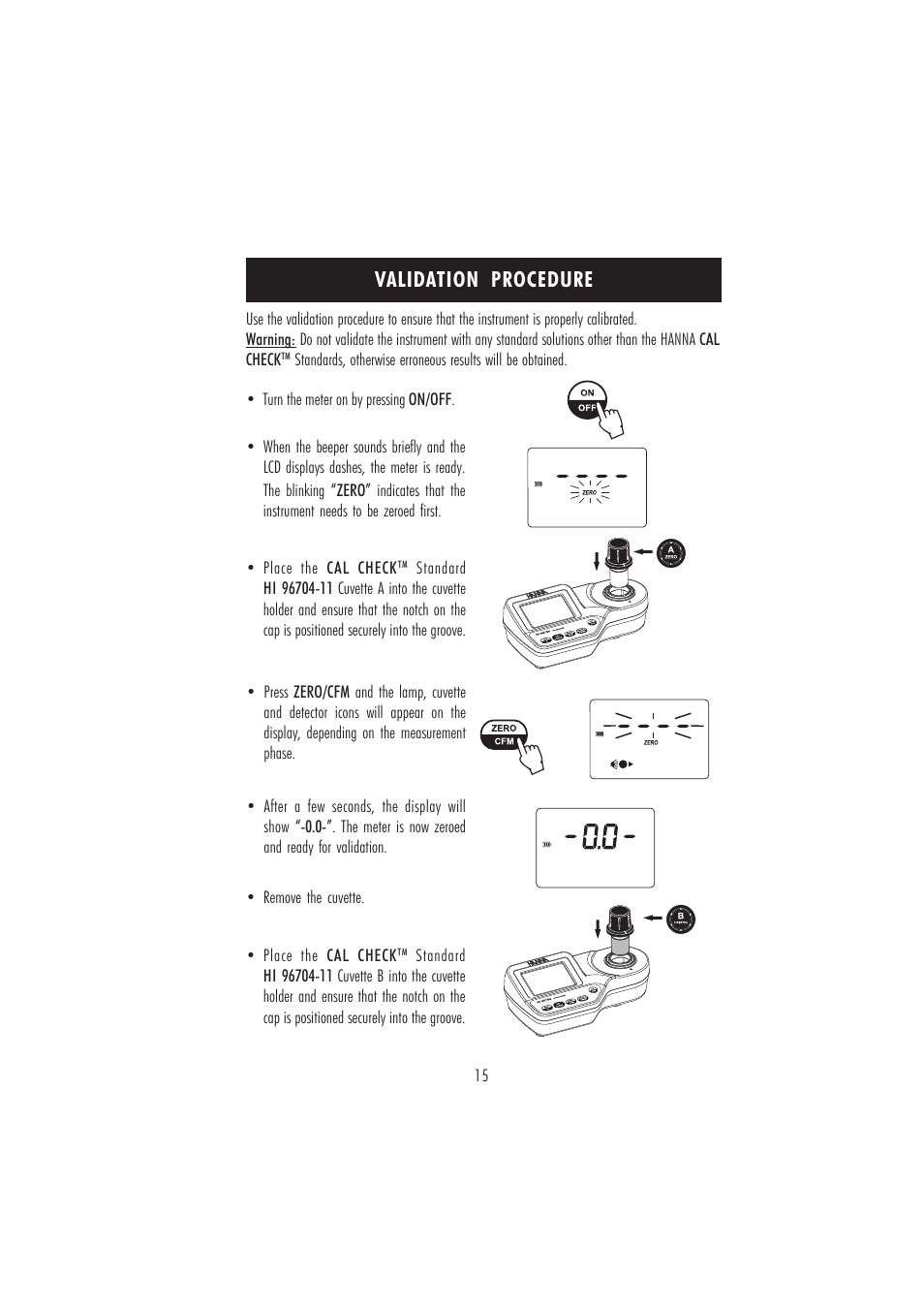 Validation procedure | Hanna Instruments HI 96704 User Manual | Page 15 / 24
