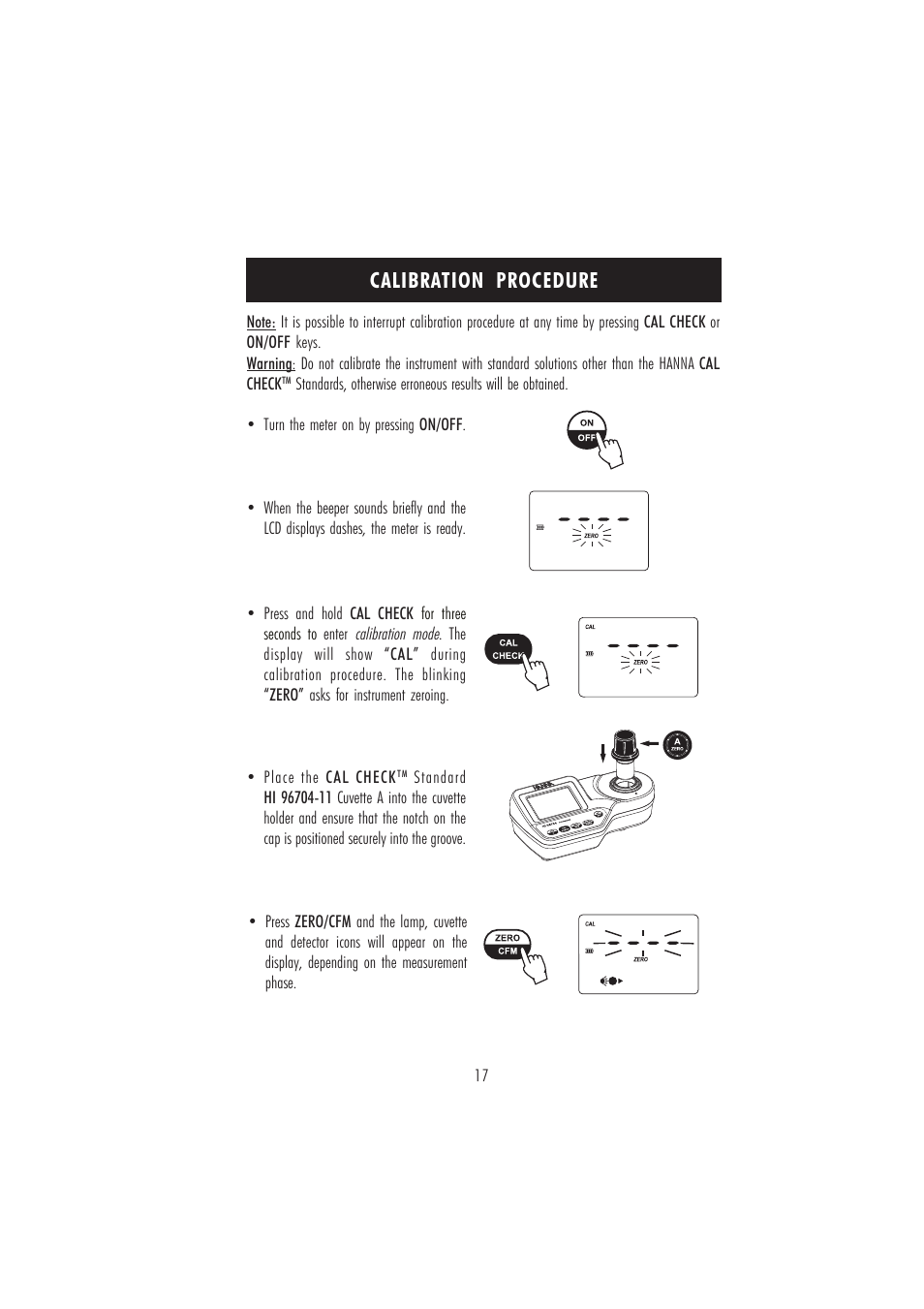 Calibration procedure | Hanna Instruments HI 96704 User Manual | Page 17 / 24