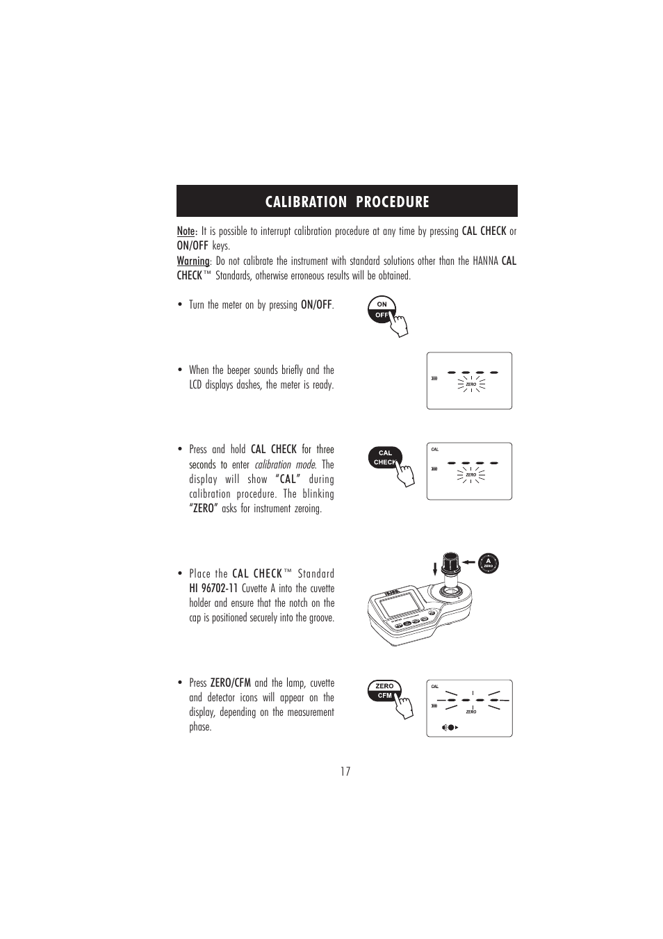 Calibration procedure | Hanna Instruments HI 96702 User Manual | Page 17 / 24