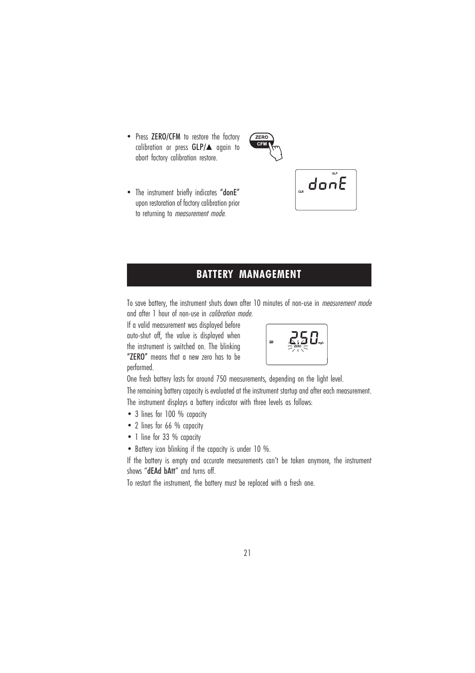 Battery management | Hanna Instruments HI 96702 User Manual | Page 21 / 24