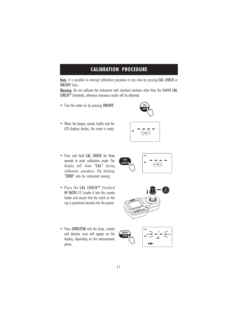 Calibration procedure | Hanna Instruments HI 96701C User Manual | Page 17 / 24