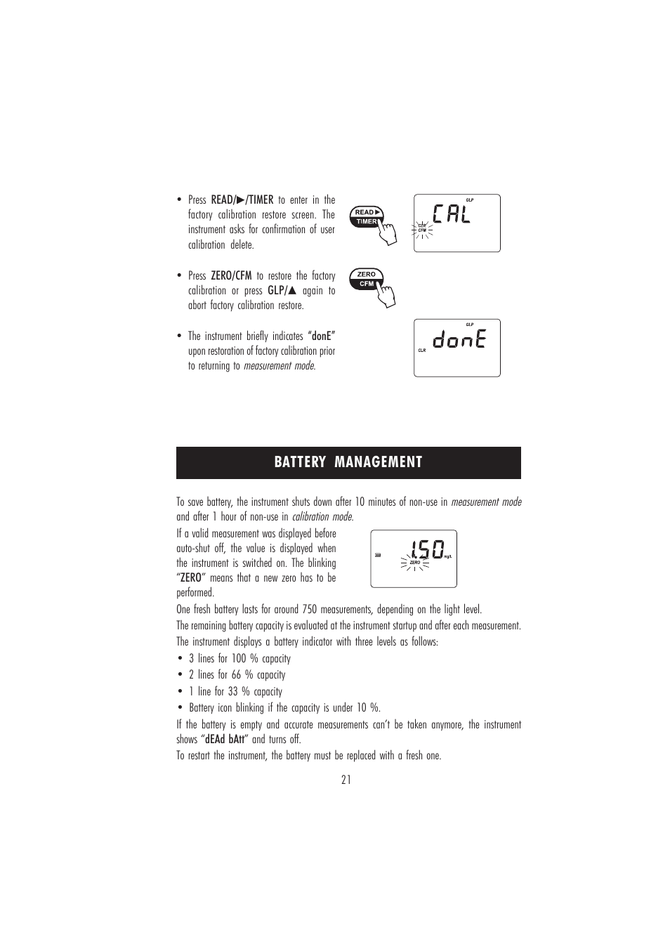 Battery management | Hanna Instruments HI 96701C User Manual | Page 21 / 24