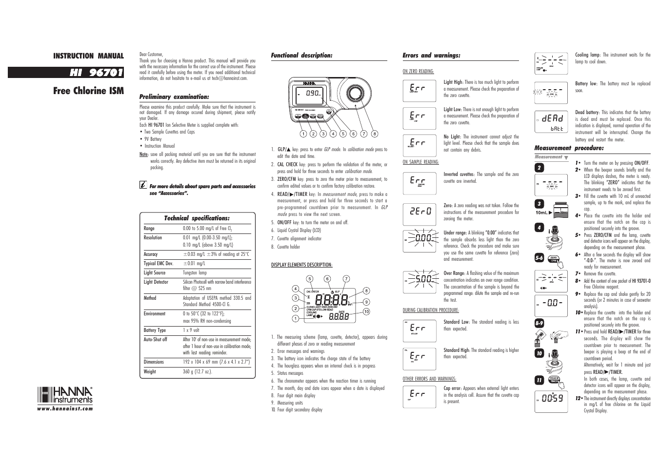 Hanna Instruments HI 96701 User Manual | 2 pages