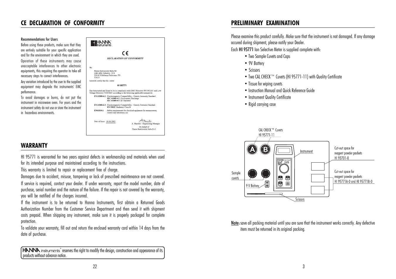 Hanna Instruments HI 95771 User Manual | Page 3 / 12