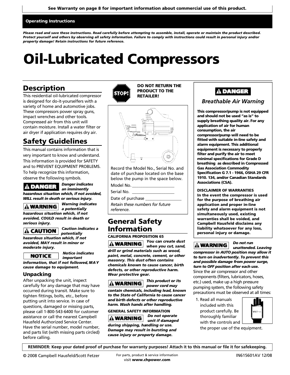 Campbell Hausfeld IN615601AV User Manual | 24 pages