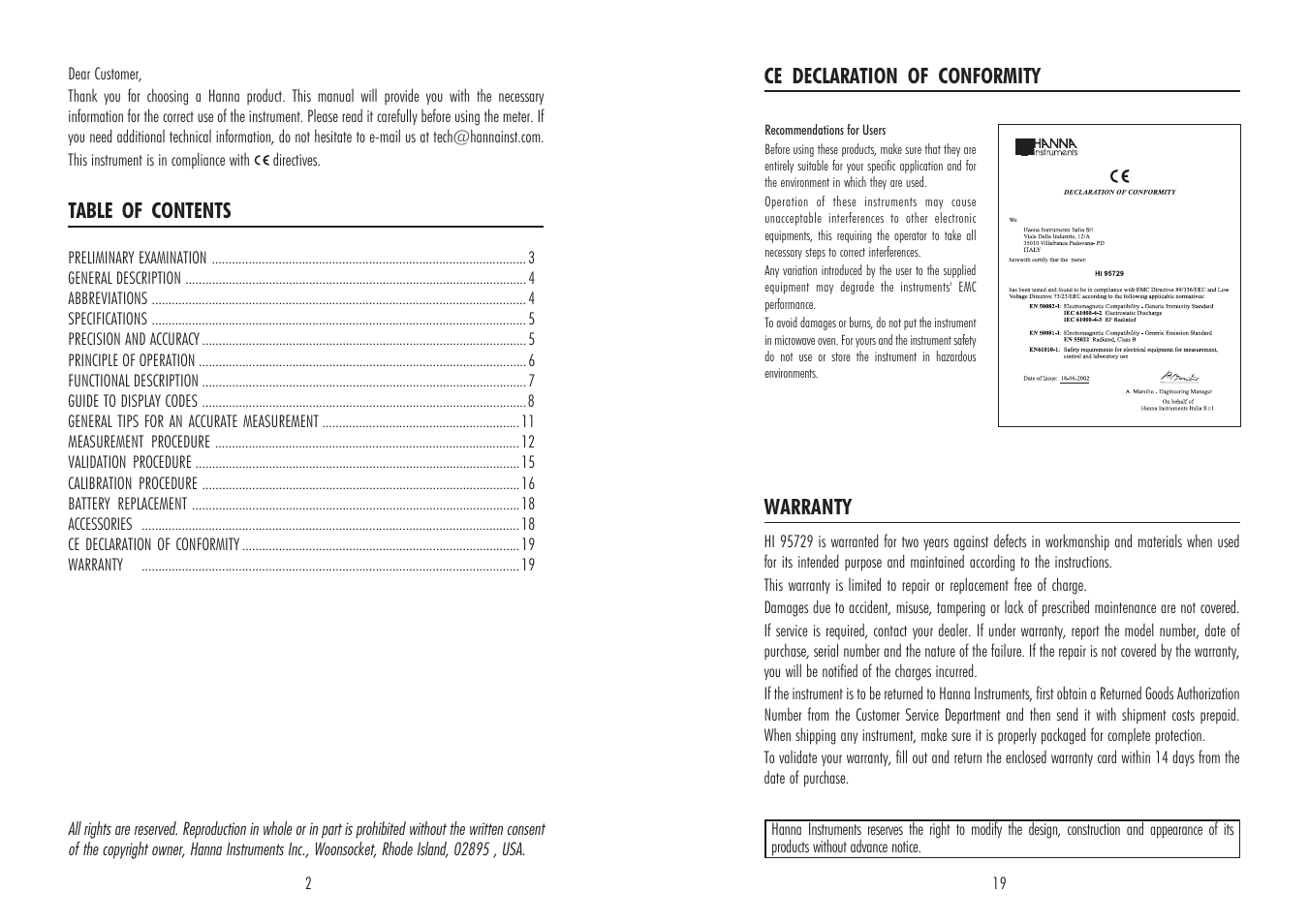 Hanna Instruments HI 95729 User Manual | Page 2 / 10