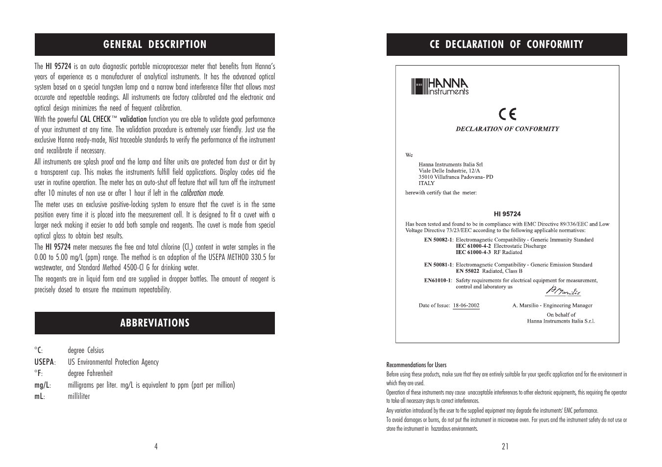 Hanna Instruments HI 95724 User Manual | Page 4 / 12