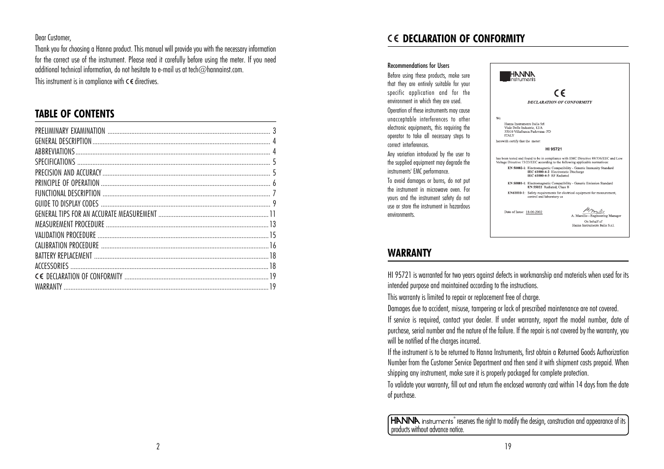 Hanna Instruments HI 95721 User Manual | Page 2 / 10