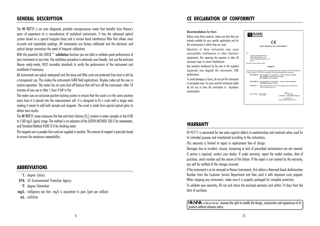Hanna Instruments HI 95711 User Manual | Page 4 / 12