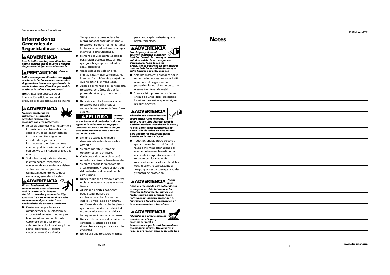 Peligro, Informaciones generales de seguridad, Precaucion | Campbell Hausfeld WS0970 User Manual | Page 11 / 18