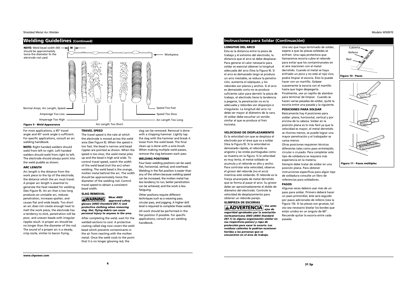 Welding guidelines, Advertencia | Campbell Hausfeld WS0970 User Manual | Page 6 / 18