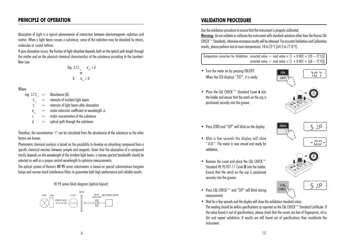 Validation procedure, Principle of operation | Hanna Instruments HI 95707 User Manual | Page 6 / 10