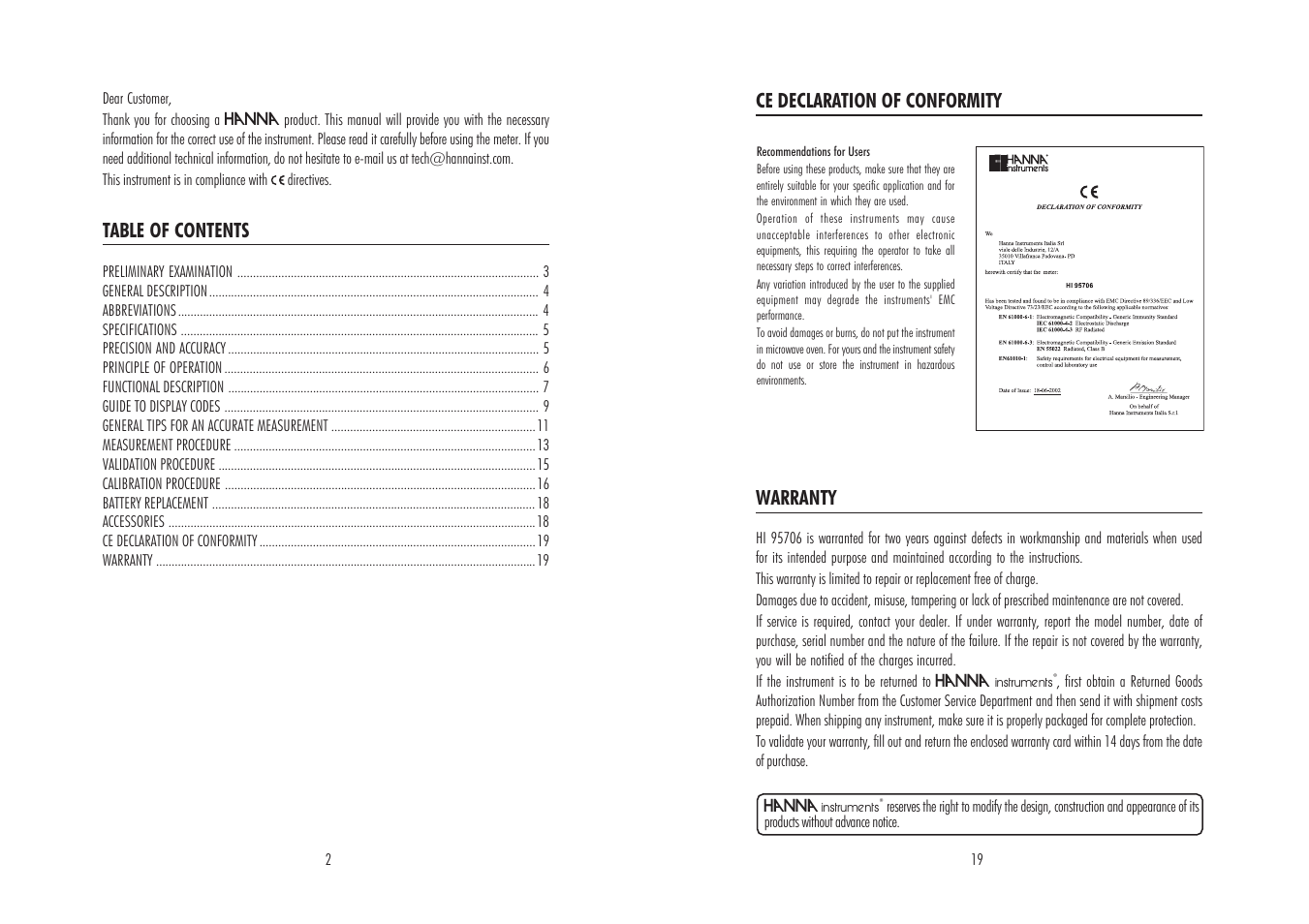 Hanna Instruments HI 95706 User Manual | Page 2 / 10