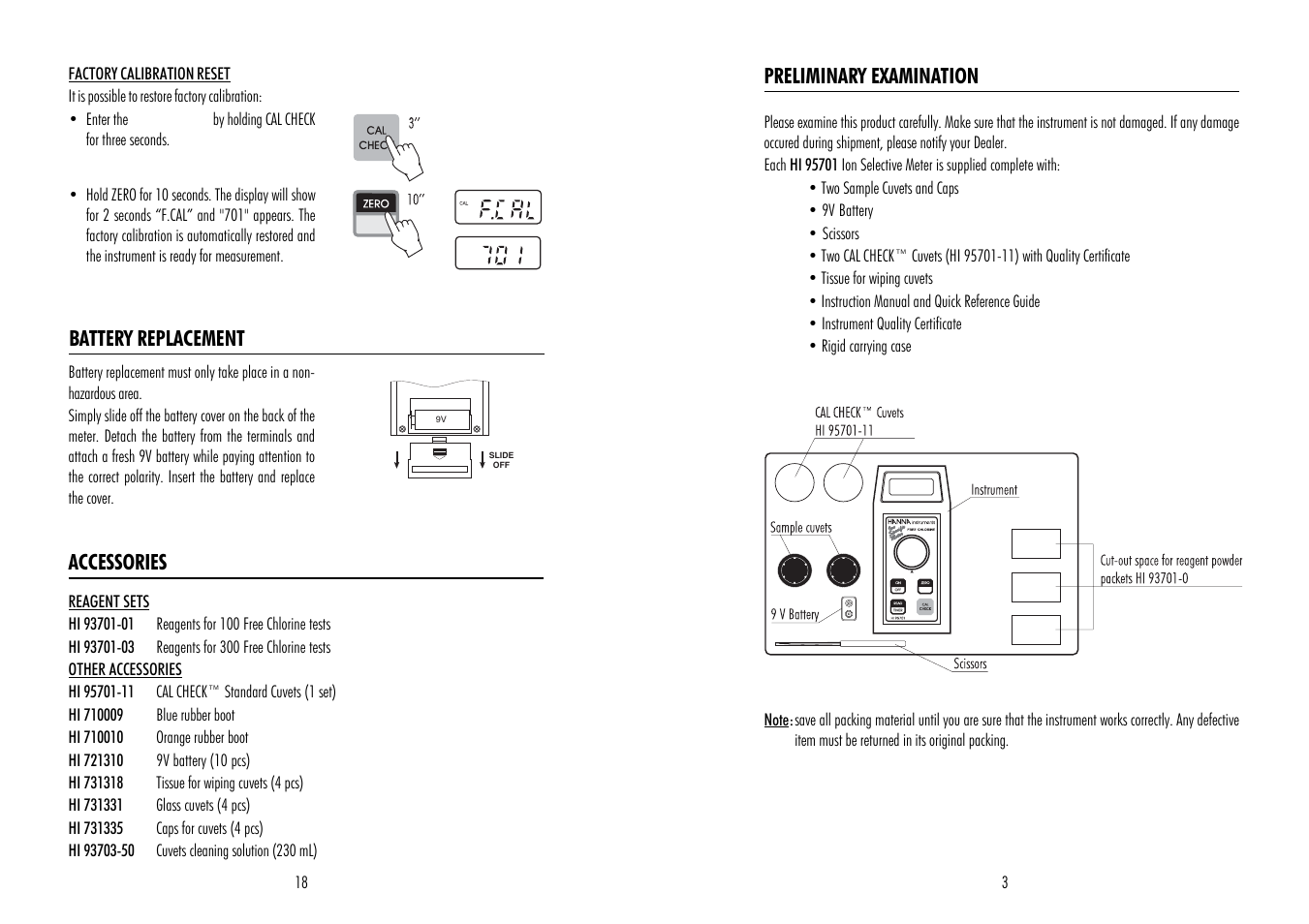 Hanna Instruments HI 95701 User Manual | Page 3 / 10