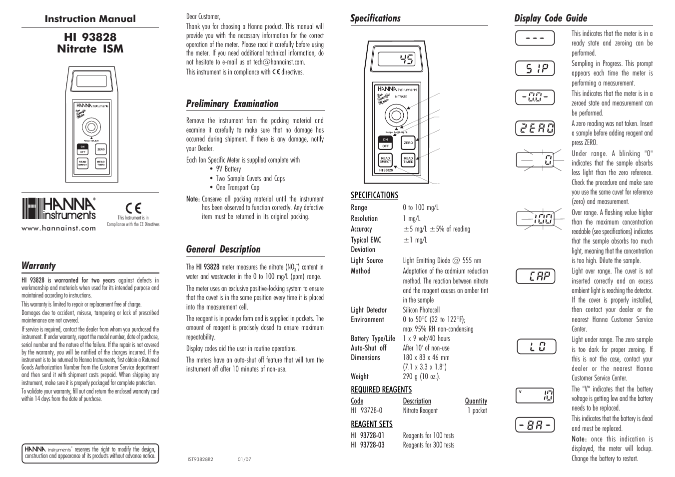 Hanna Instruments HI 93828 User Manual | 2 pages