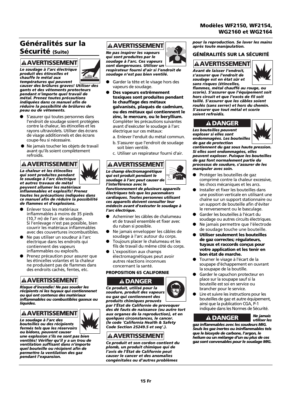 Généralités sur la sécurité | Campbell Hausfeld WF2150 User Manual | Page 15 / 40