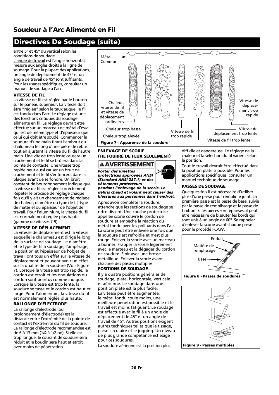 Directives de soudage (suite), Soudeur à l’arc alimenté en fil | Campbell Hausfeld WF2150 User Manual | Page 20 / 40