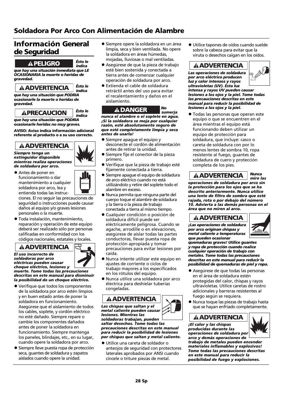 Información general de seguridad, Soldadora por arco con alimentación de alambre | Campbell Hausfeld WF2150 User Manual | Page 28 / 40