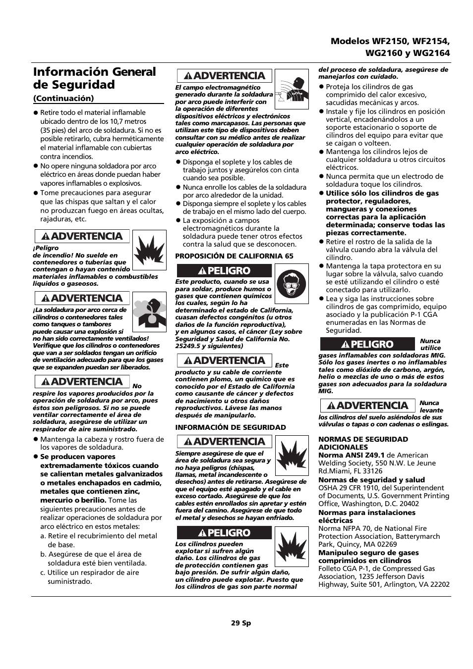 Información general de seguridad | Campbell Hausfeld WF2150 User Manual | Page 29 / 40