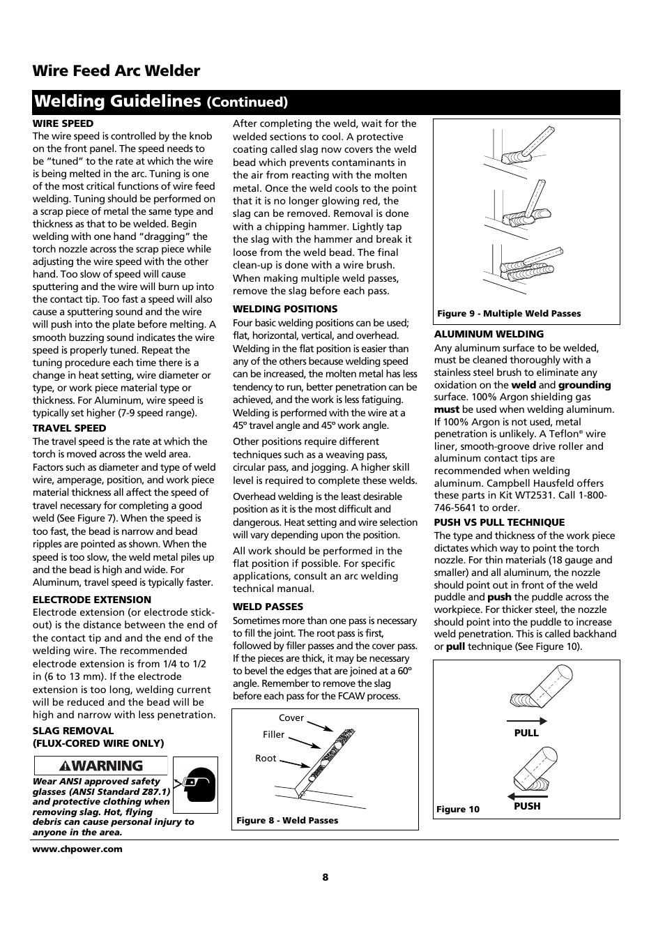 Welding guidelines, Wire feed arc welder, Continued) | Campbell Hausfeld WF2150 User Manual | Page 8 / 40