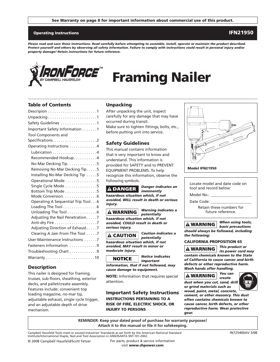 Campbell Hausfeld IFN21950 User Manual | 32 pages