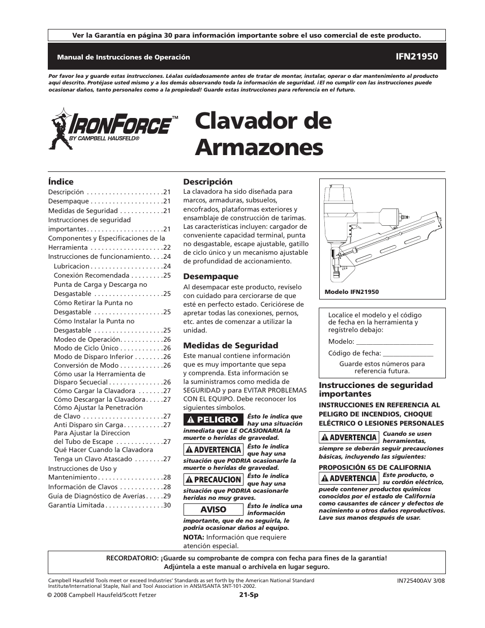 Clavador de armazones | Campbell Hausfeld IFN21950 User Manual | Page 21 / 32