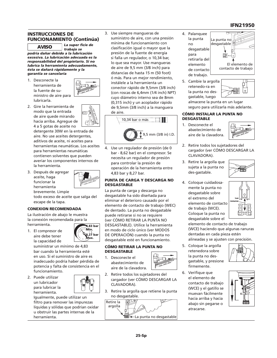 Instrucciones de funcionamiento (continúa) | Campbell Hausfeld IFN21950 User Manual | Page 25 / 32