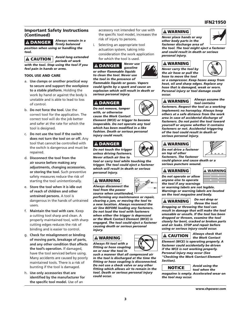 Important safety instructions (continued) | Campbell Hausfeld IFN21950 User Manual | Page 3 / 32