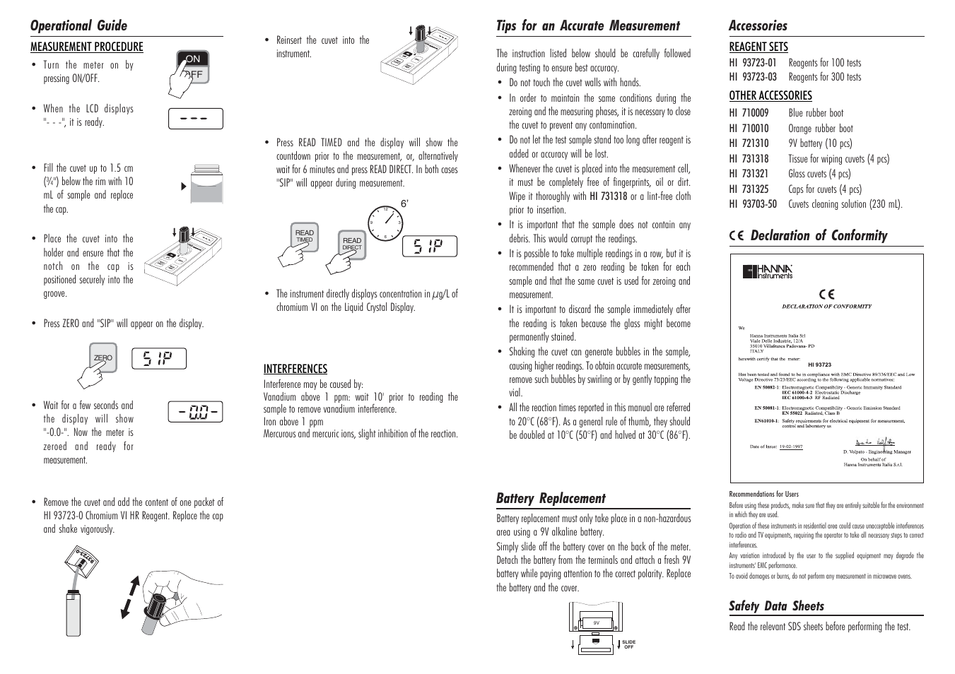 Operational guide | Hanna Instruments HI 93723 User Manual | Page 2 / 2