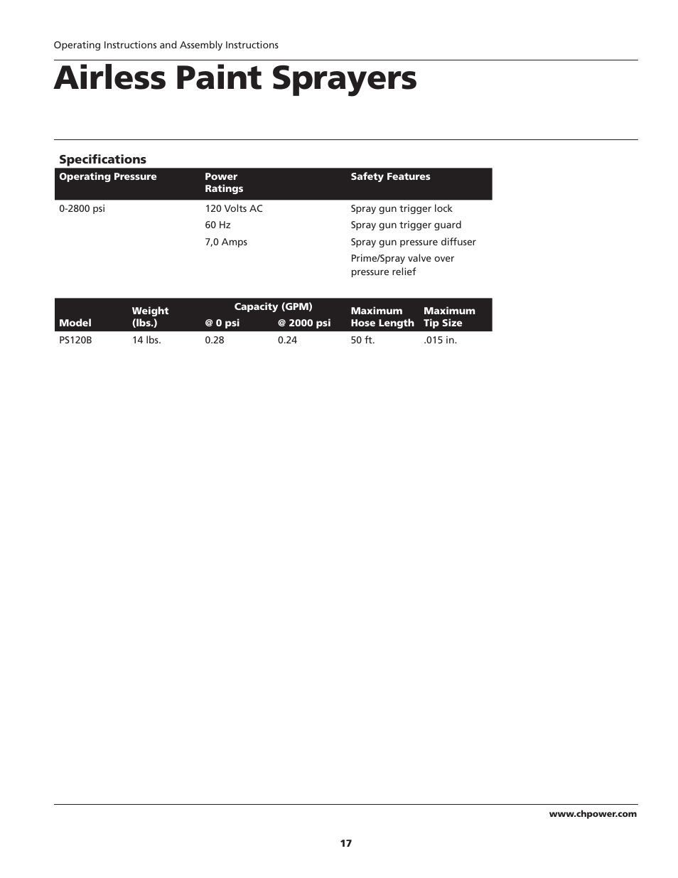 Airless paint sprayers | Campbell Hausfeld PS120B User Manual | Page 17 / 24