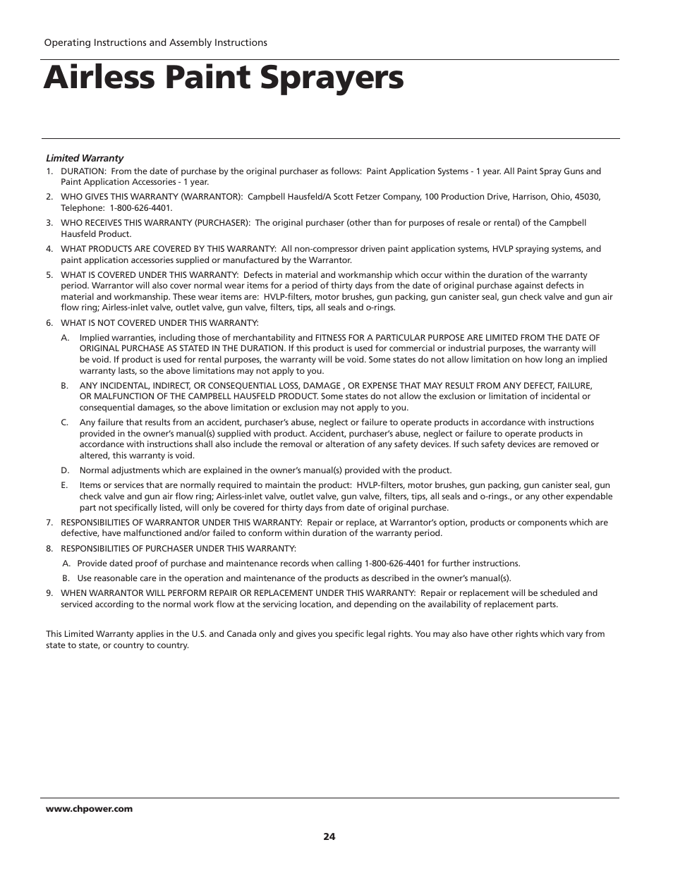 Airless paint sprayers | Campbell Hausfeld PS120B User Manual | Page 24 / 24
