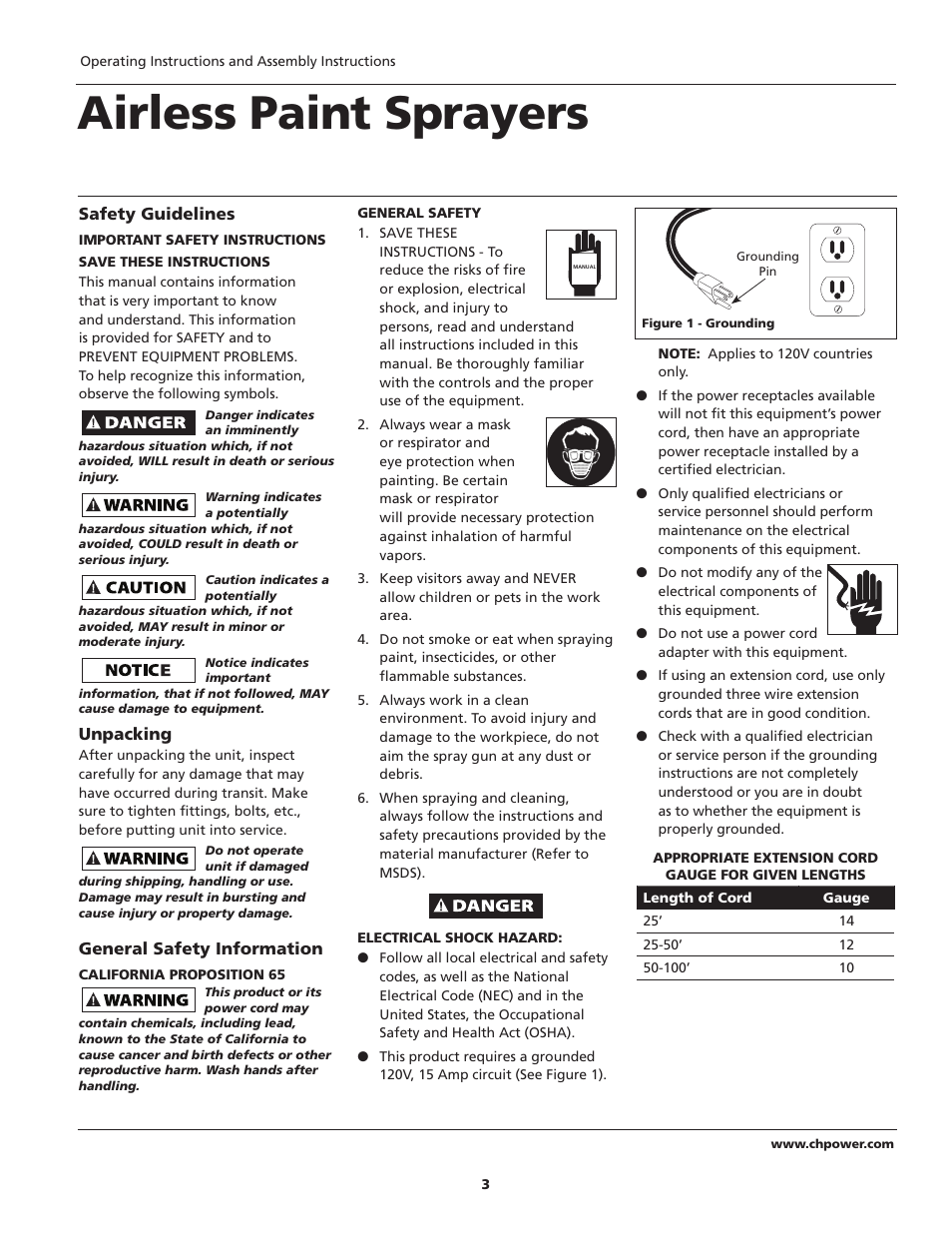 Airless paint sprayers | Campbell Hausfeld PS120B User Manual | Page 3 / 24