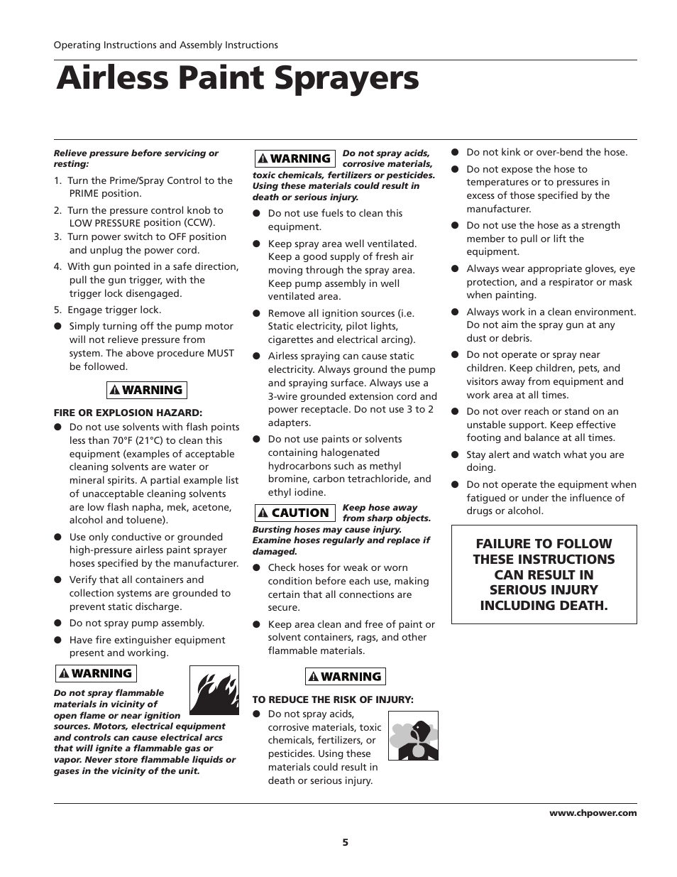 Airless paint sprayers | Campbell Hausfeld PS120B User Manual | Page 5 / 24