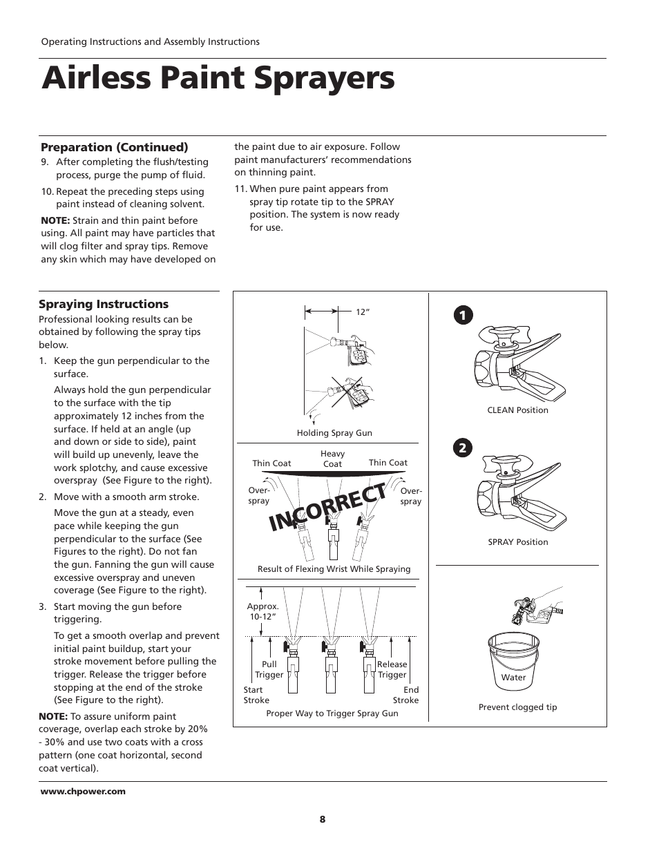Airless paint sprayers, Inco rrec t | Campbell Hausfeld PS120B User Manual | Page 8 / 24