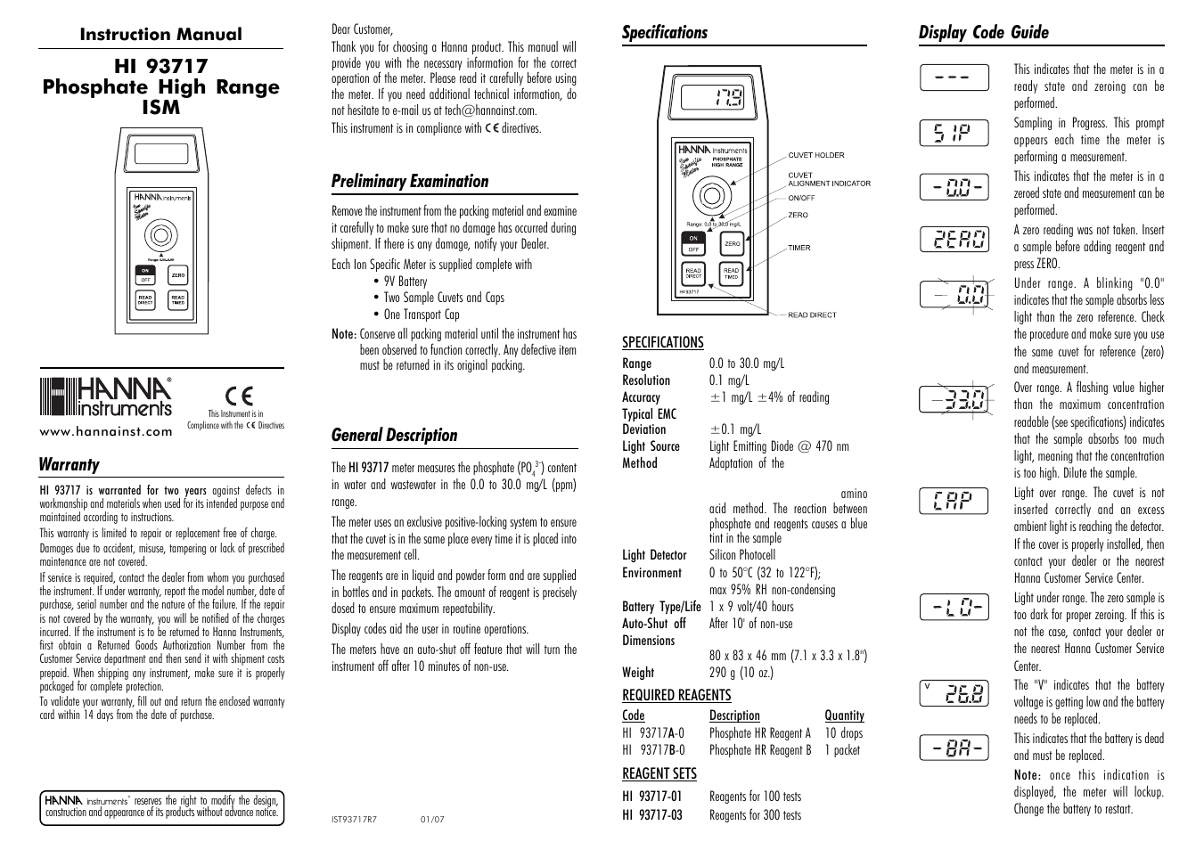 Hanna Instruments HI 93717 User Manual | 2 pages