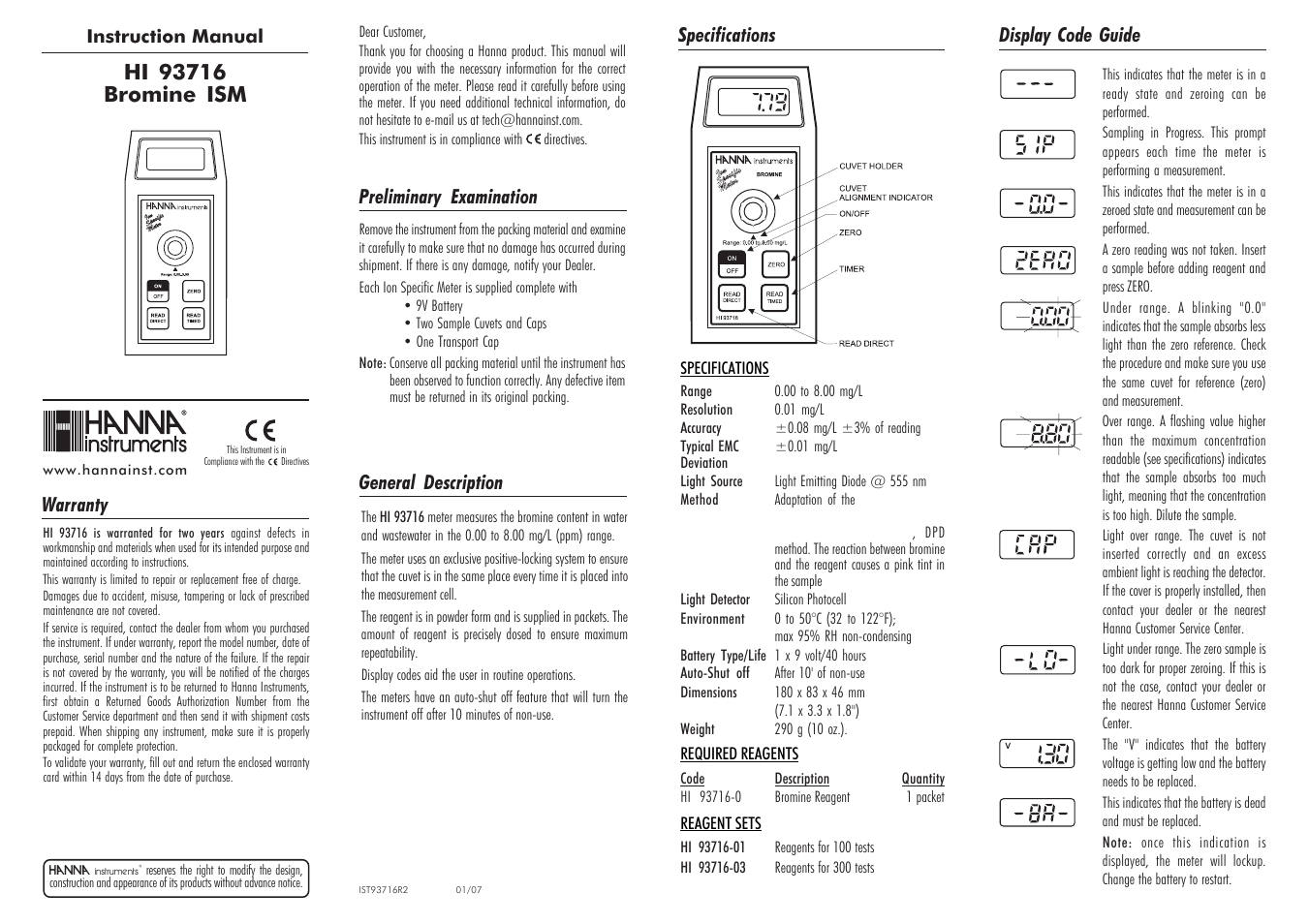 Hanna Instruments HI 93716 User Manual | 2 pages