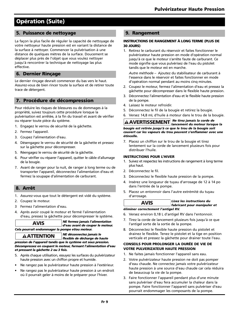 Opération (suite), Pulvérizateur haute pression | Campbell Hausfeld BUILT TO LAST PW3002 User Manual | Page 25 / 48