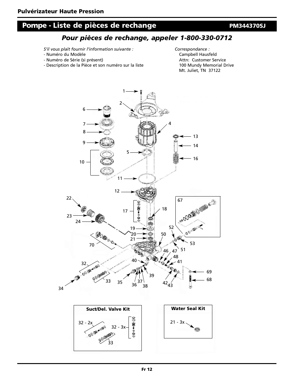 Pompe - liste de pièces de rechange, Pulvérizateur haute pression | Campbell Hausfeld BUILT TO LAST PW3002 User Manual | Page 28 / 48