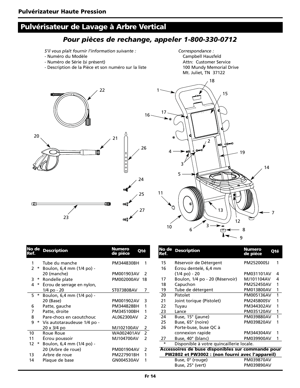 Pulvérisateur de lavage à arbre vertical, Pulvérizateur haute pression | Campbell Hausfeld BUILT TO LAST PW3002 User Manual | Page 30 / 48