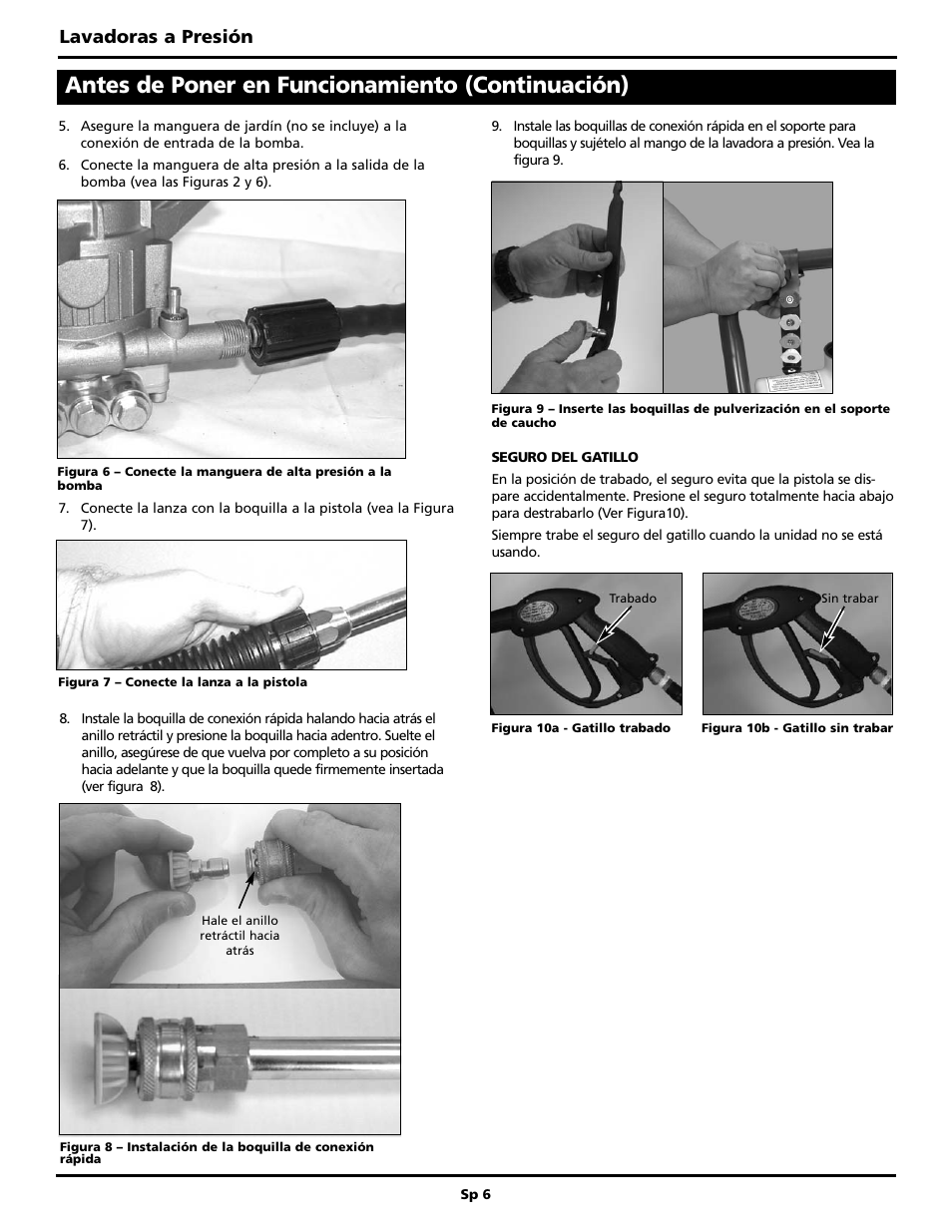 Antes de poner en funcionamiento (continuación), Lavadoras a presión | Campbell Hausfeld BUILT TO LAST PW3002 User Manual | Page 38 / 48