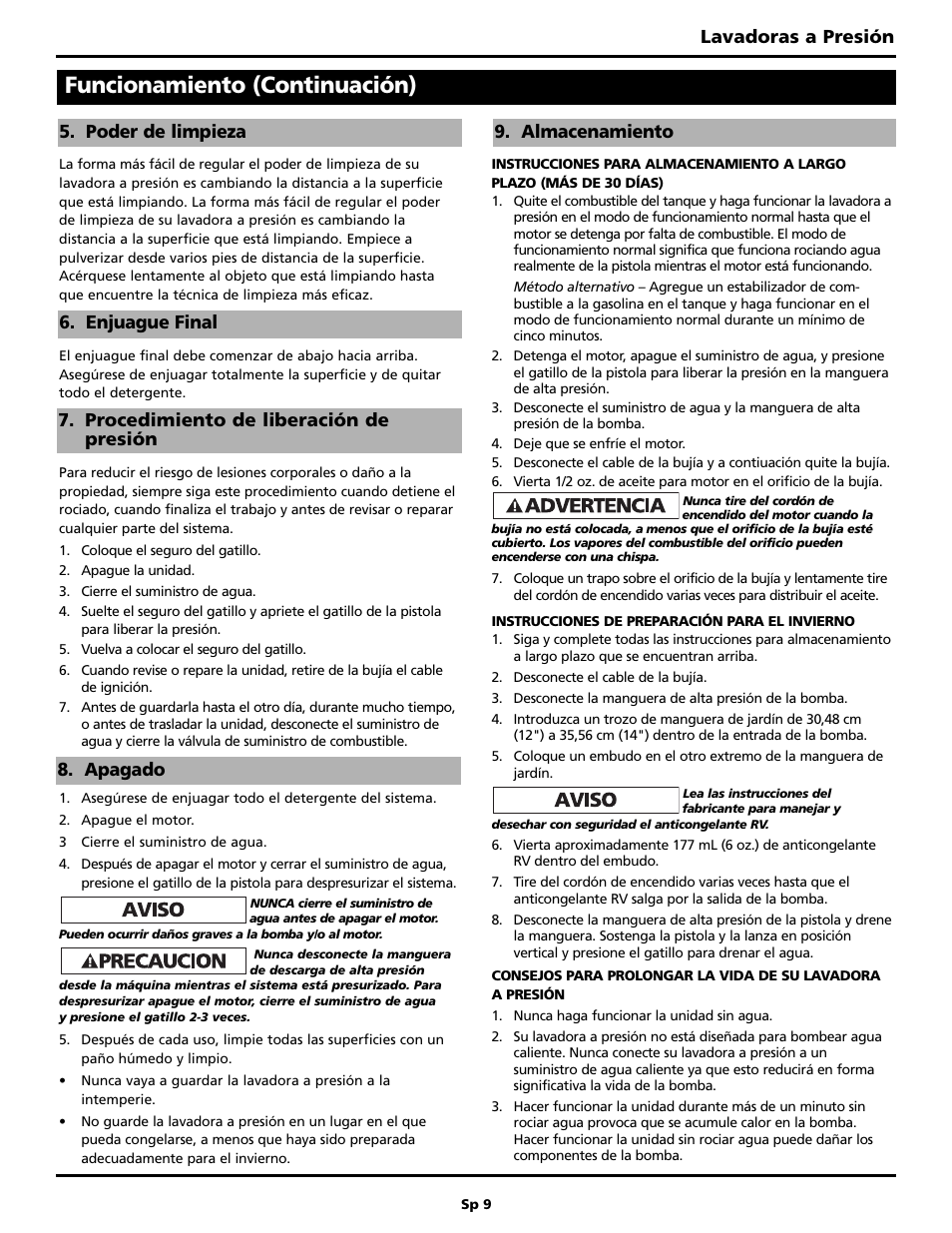 Funcionamiento (continuación), Lavadoras a presión | Campbell Hausfeld BUILT TO LAST PW3002 User Manual | Page 41 / 48