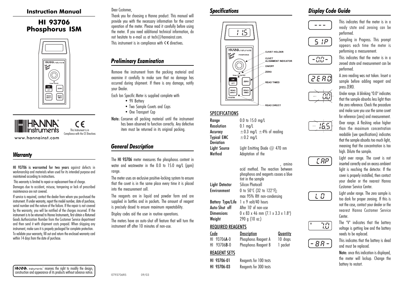 Hanna Instruments HI 93706 User Manual | 2 pages