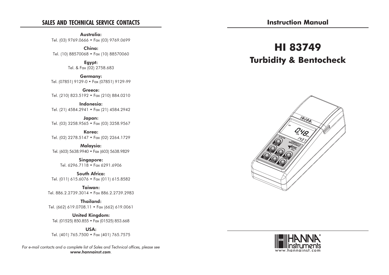 Hanna Instruments HI 83749 User Manual | 20 pages
