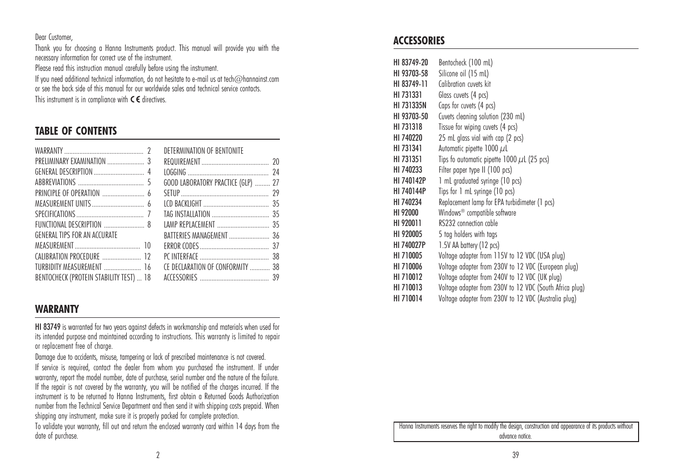 Hanna Instruments HI 83749 User Manual | Page 2 / 20