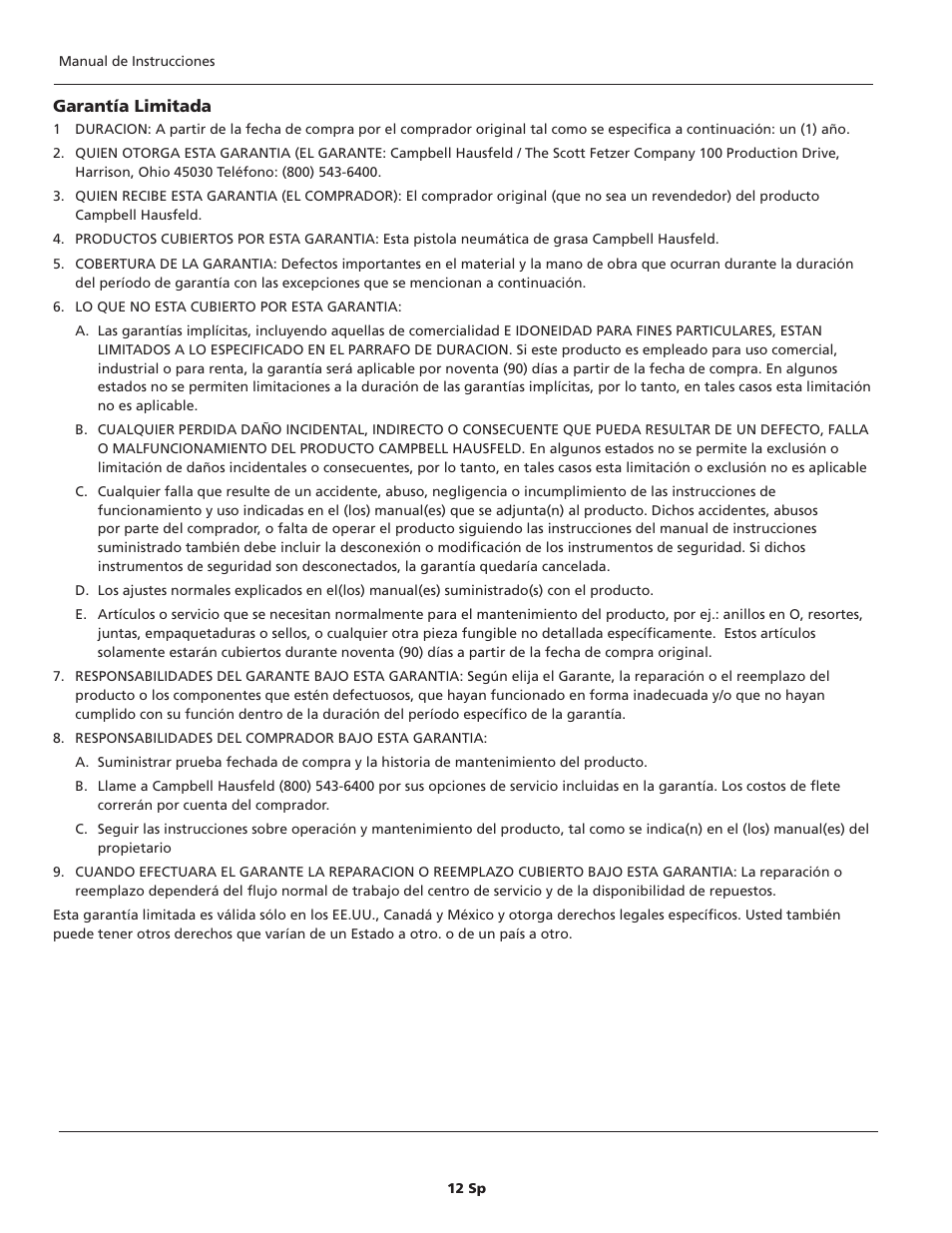 Campbell Hausfeld TL103700AV User Manual | Page 12 / 12