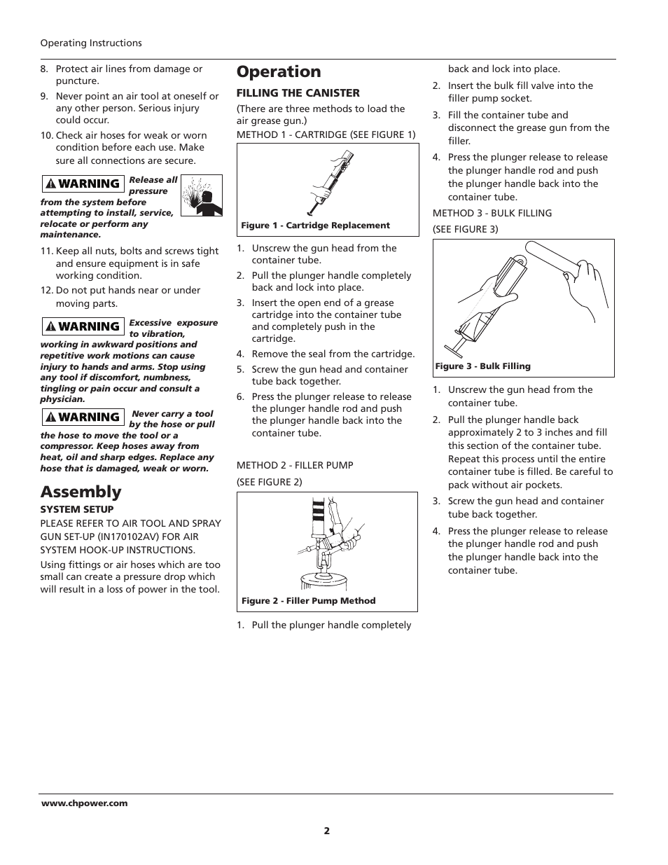 Assembly, Operation | Campbell Hausfeld TL103700AV User Manual | Page 2 / 12
