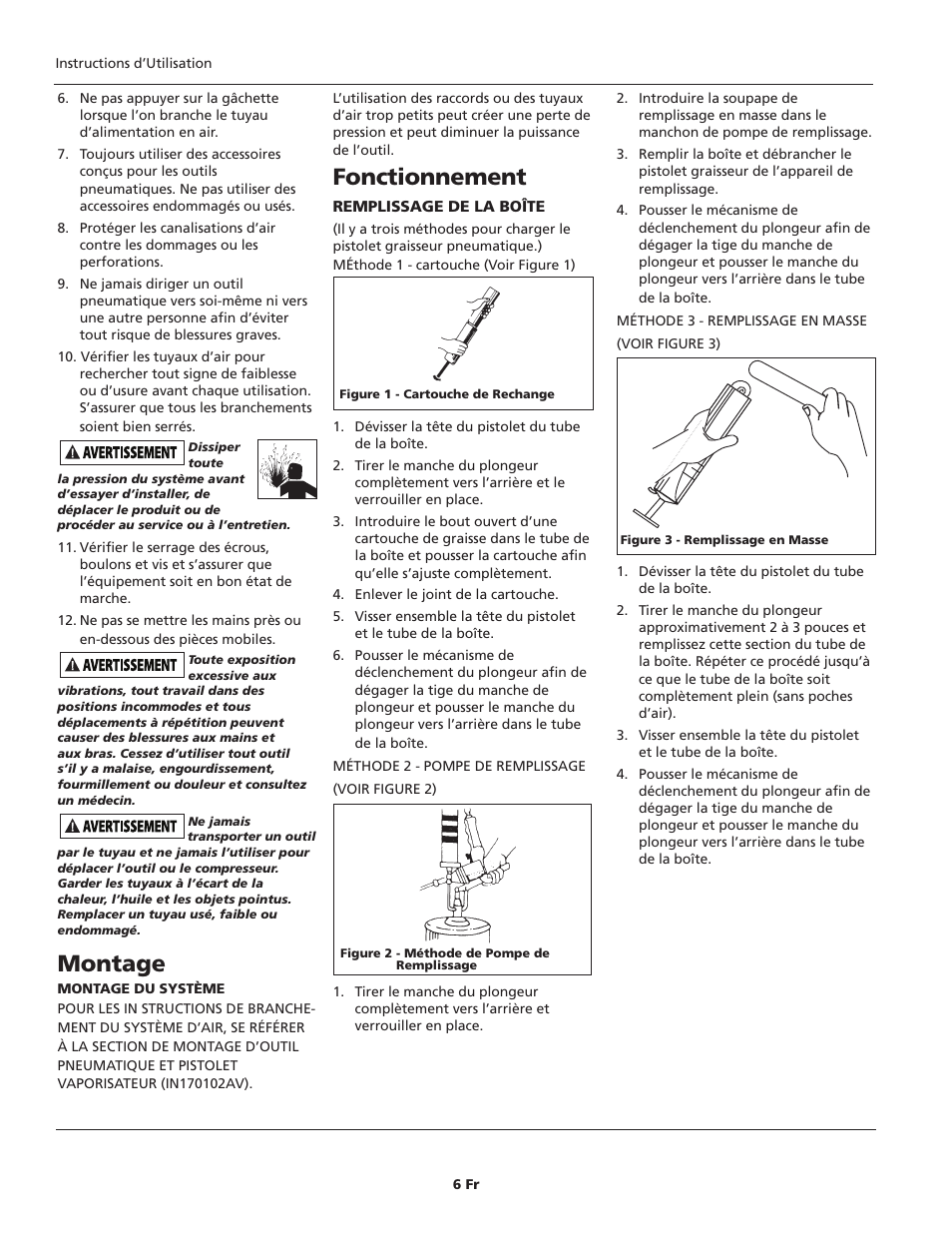Montage, Fonctionnement | Campbell Hausfeld TL103700AV User Manual | Page 6 / 12