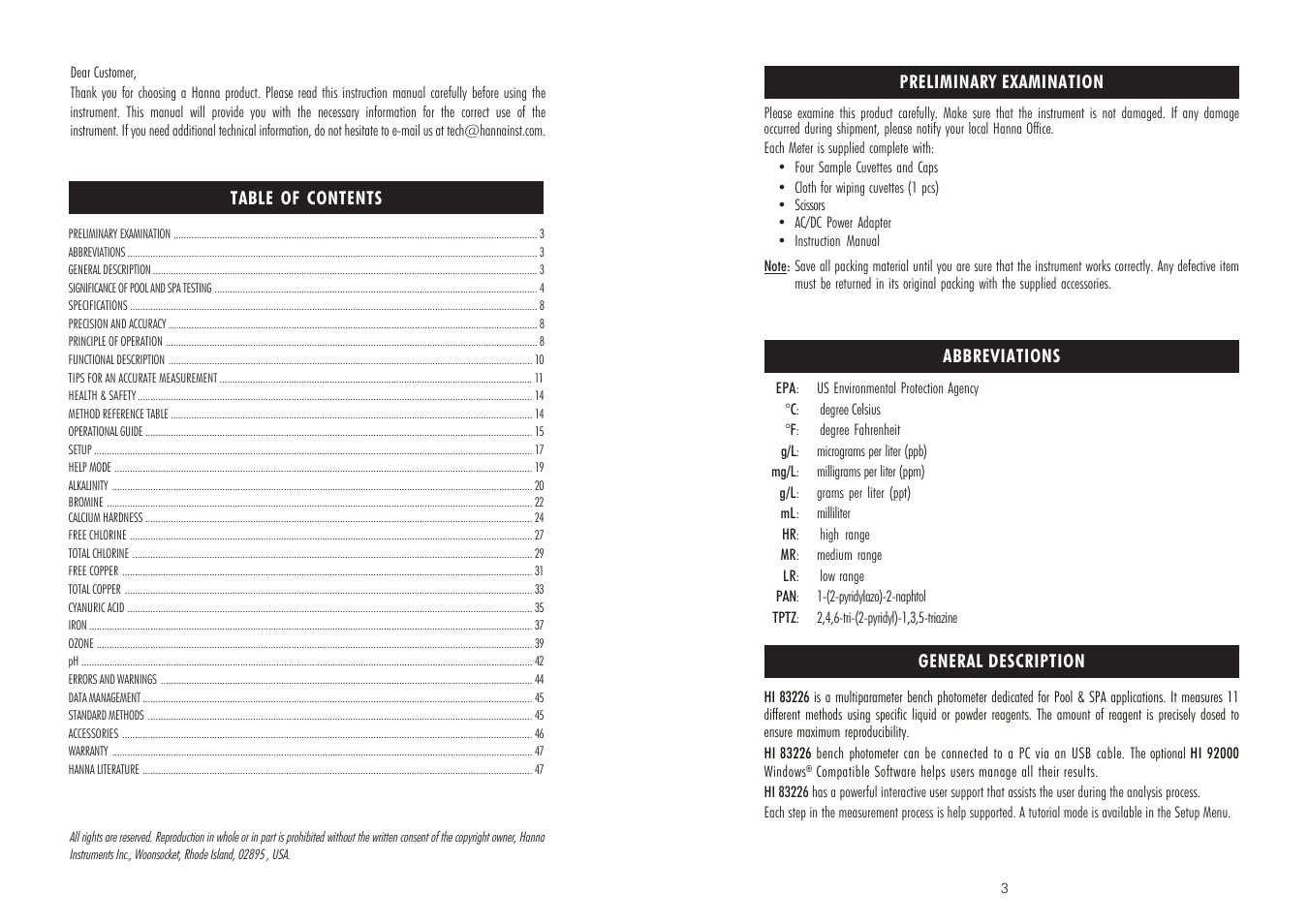 Hanna Instruments HI 83226-01 User Manual | Page 2 / 25